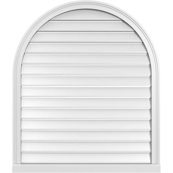 Ekena Millwork Round Top Surface Mount PVC Gable Vent: Functional, w/ 2"W x 2"P Brickmould Sill Frame, 36"W x 42"H GVPRT36X4203SF - main